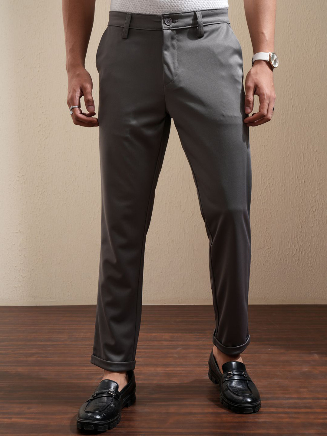 

HIGHLANDER Men Easy Wash Chinos Trousers, Grey