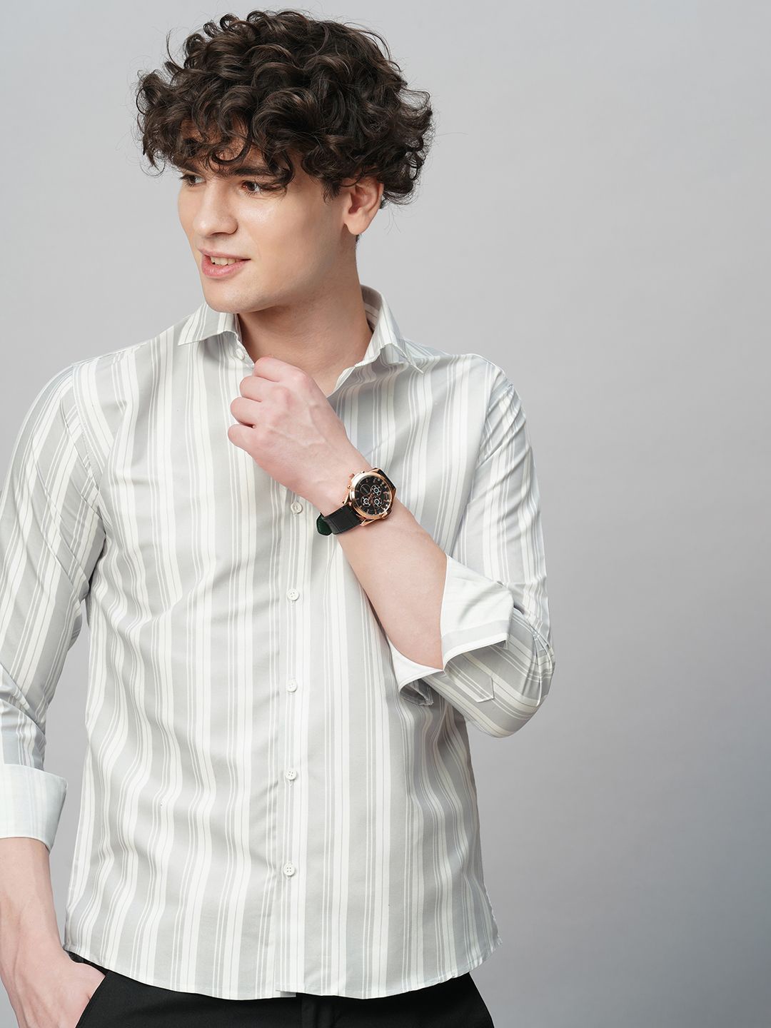 

TRYBUY.IN Men Comfort Spread Collar Striped Cotton Party Shirt, White