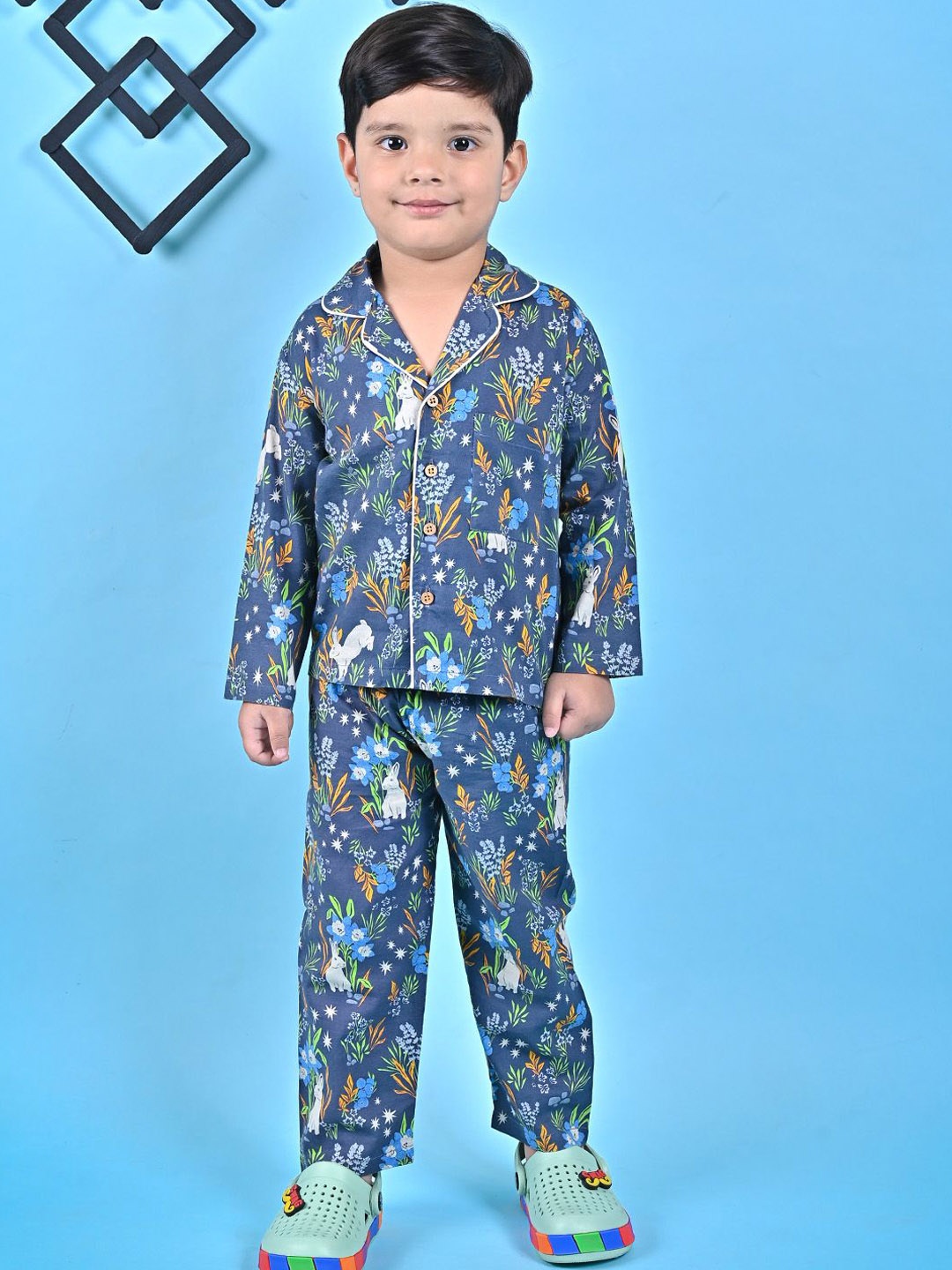 

MOOBA Boys Printed Night suit, Blue