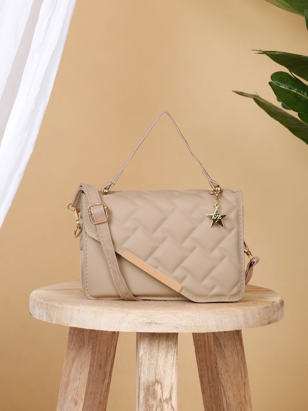 

Apsis Textured PU Structured Handheld Bag with Quilted, Khaki