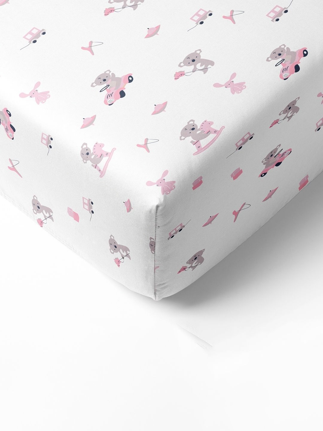 

The White Cradle Pink & White Graphic Printed 120TC Fitted Cotton Crib Bedsheet