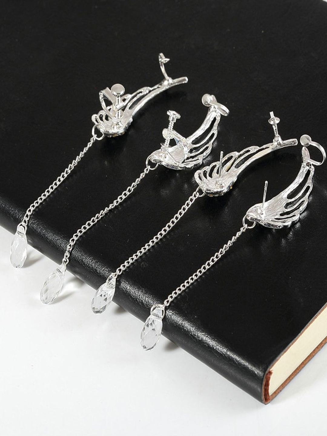 

Krelin Silver-Plated Contemporary Wings Crystal Drop Earrings