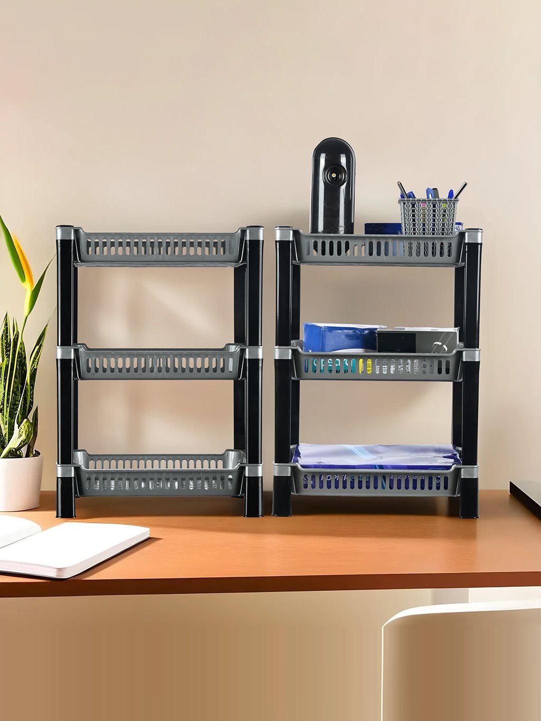 

Kuber Industries Grey & Black 2 Pieces 3-Tier Multi Utility Organisers