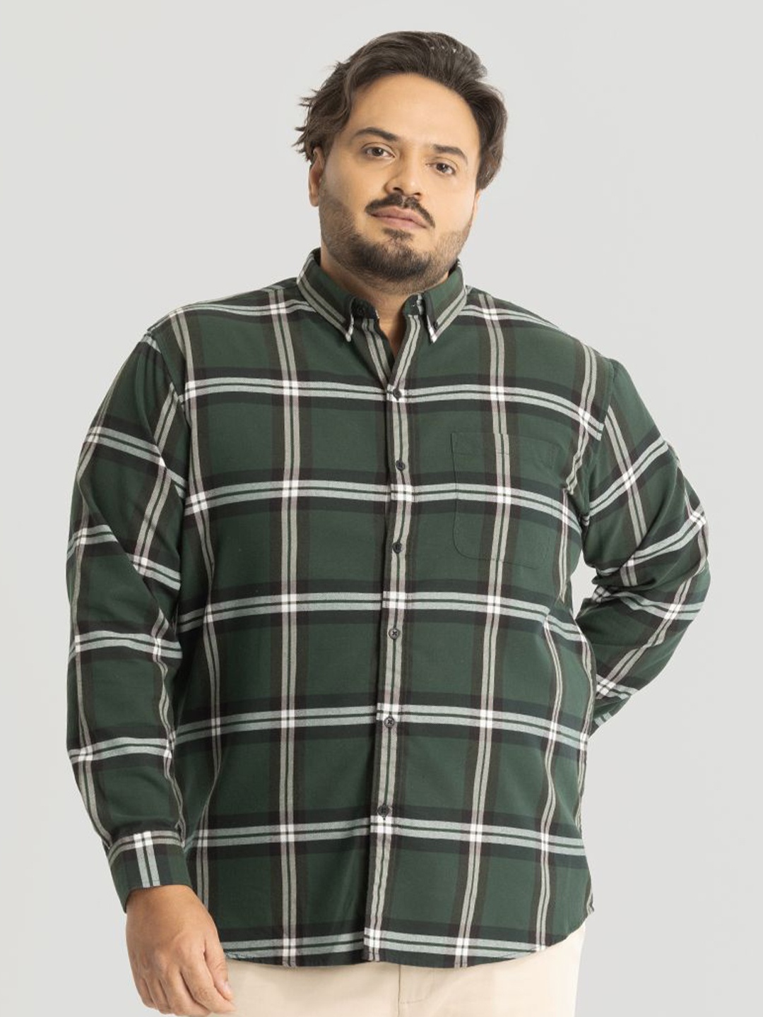 

Snitch Plus Size Men Relaxed Tartan Checks Opaque Checked Casual Shirt, Green