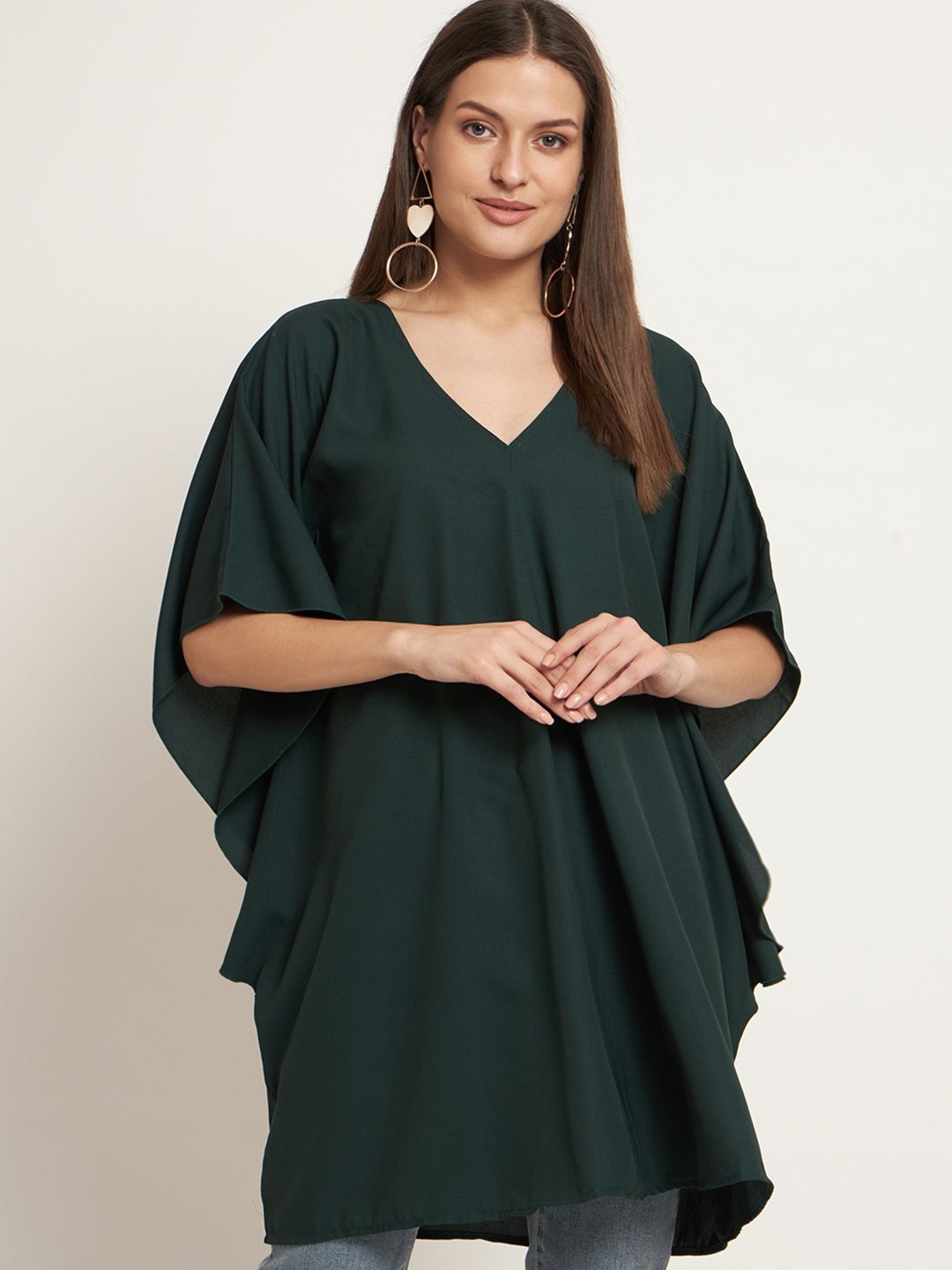 

Curvydrobe Kimono Sleeve Crepe Kaftan Mini Dress, Green