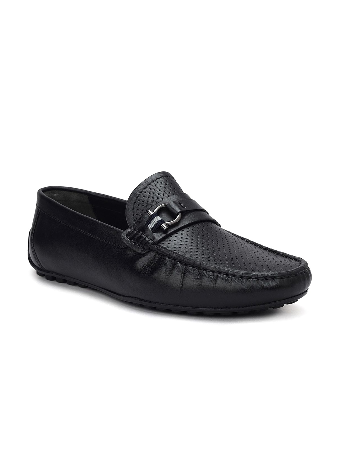 

ROSSO BRUNELLO Men Textured Leather Formal Loafers, Black