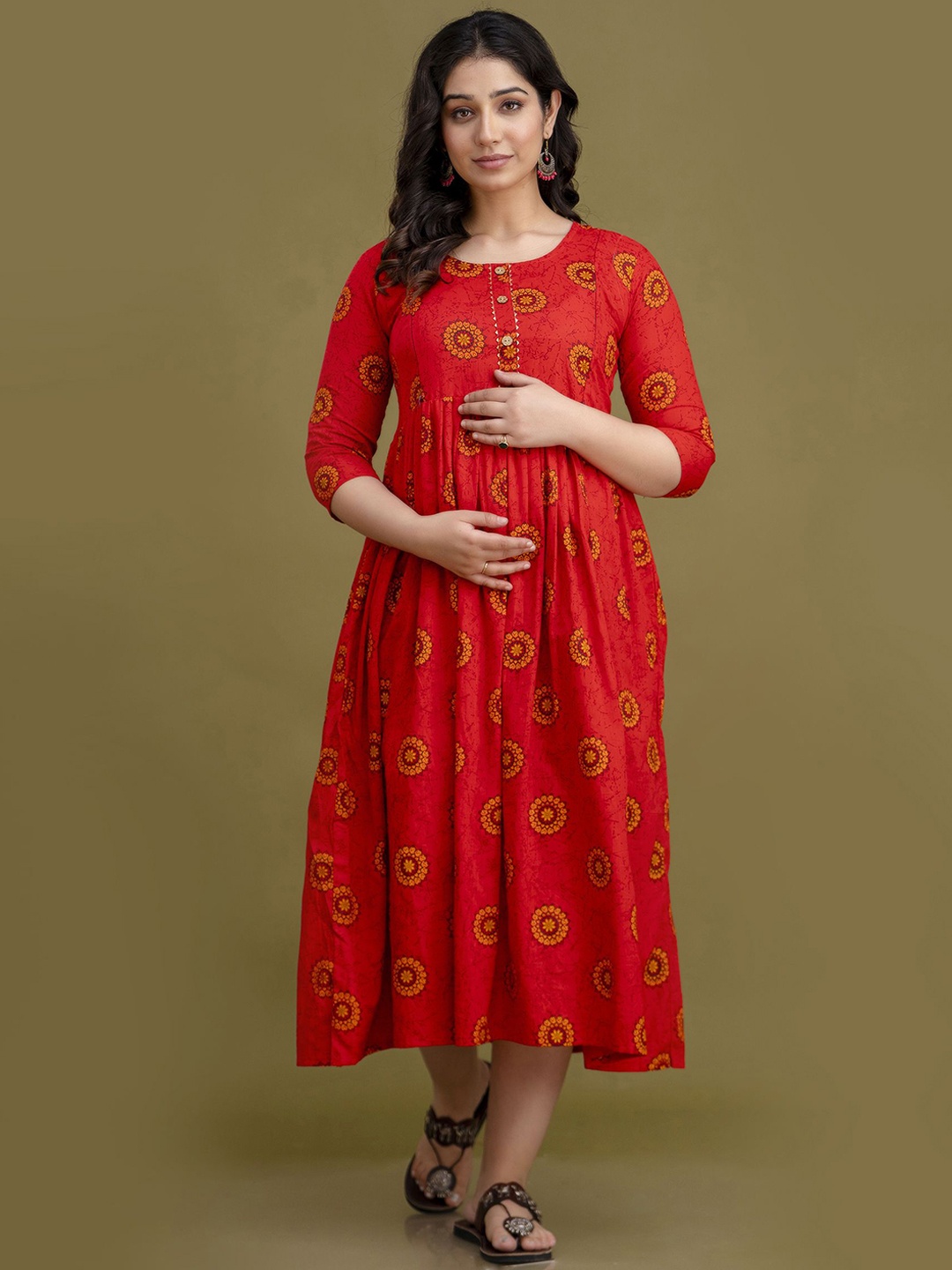 

Mialo fashion Women Printed Fit and Flare Dresses, Red