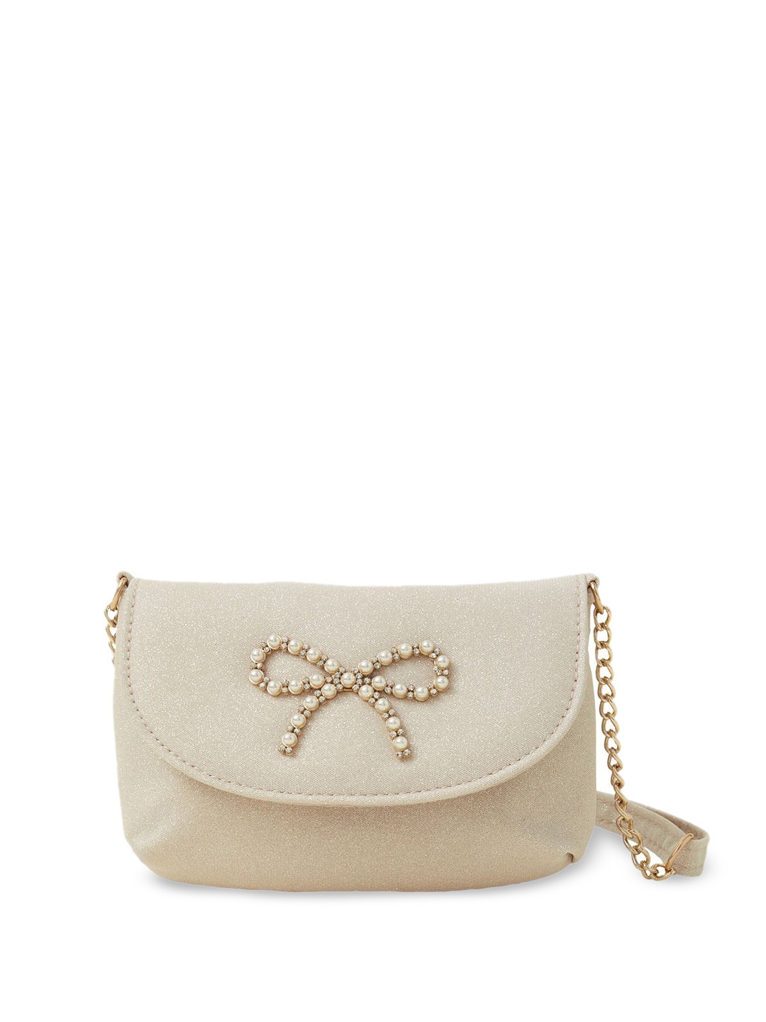 

Accessorize Embellished PU Structured Sling Bag with Bow Detail, Gold