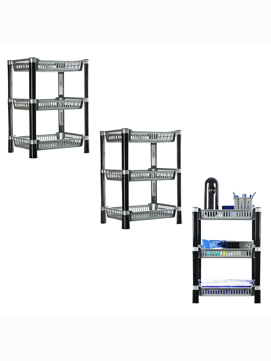 

Kuber Industries Grey & Black 3 Pieces 3 Tier Multi-Utility Organisers