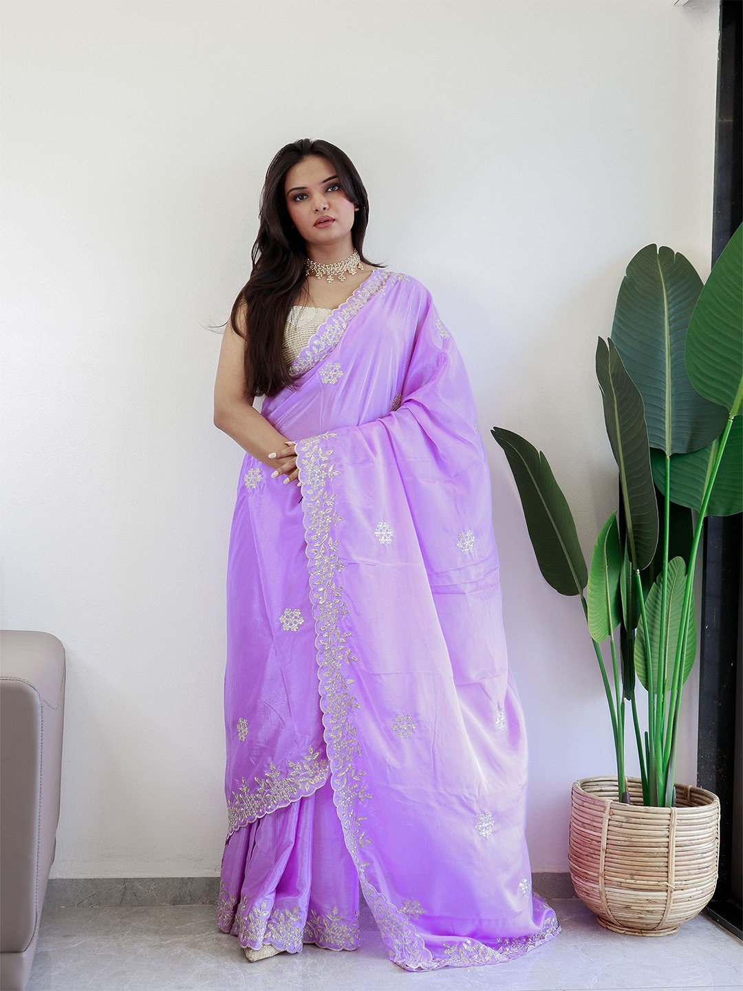 

Anouk Floral Embroidered Saree, Lavender