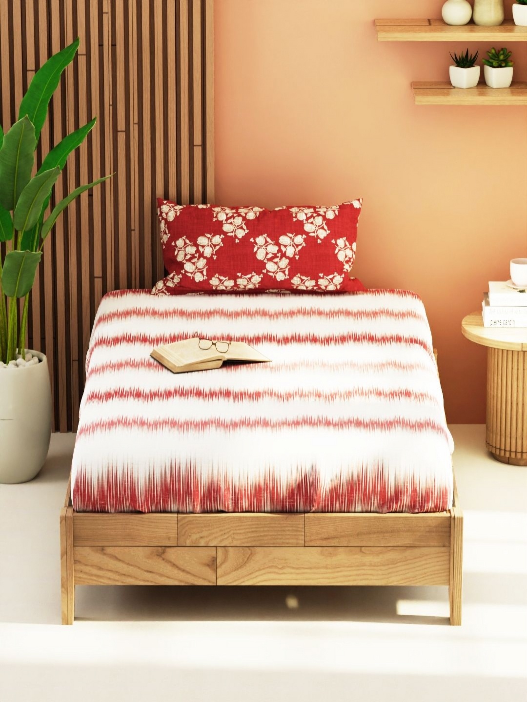 

KOPA Red & White Bagator Abstract 152 TC Bamboo Cotton Single Bedsheet With 1 Pillow Cover