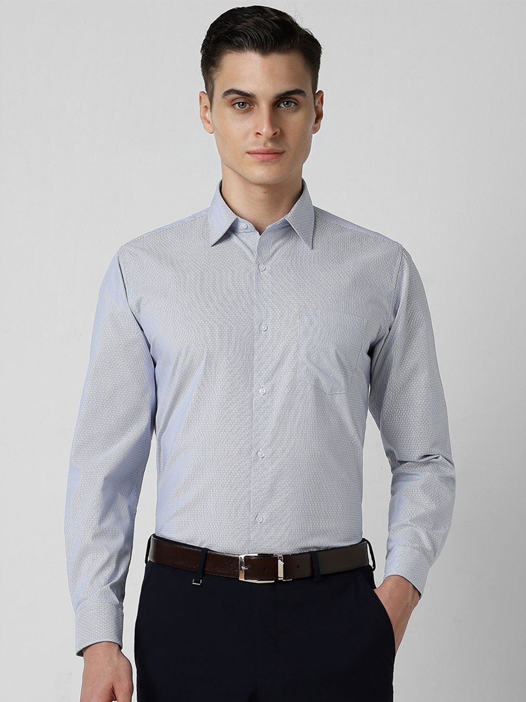 

Van Heusen Men Spread Collar Micro Checked Cotton Party Shirt, Grey