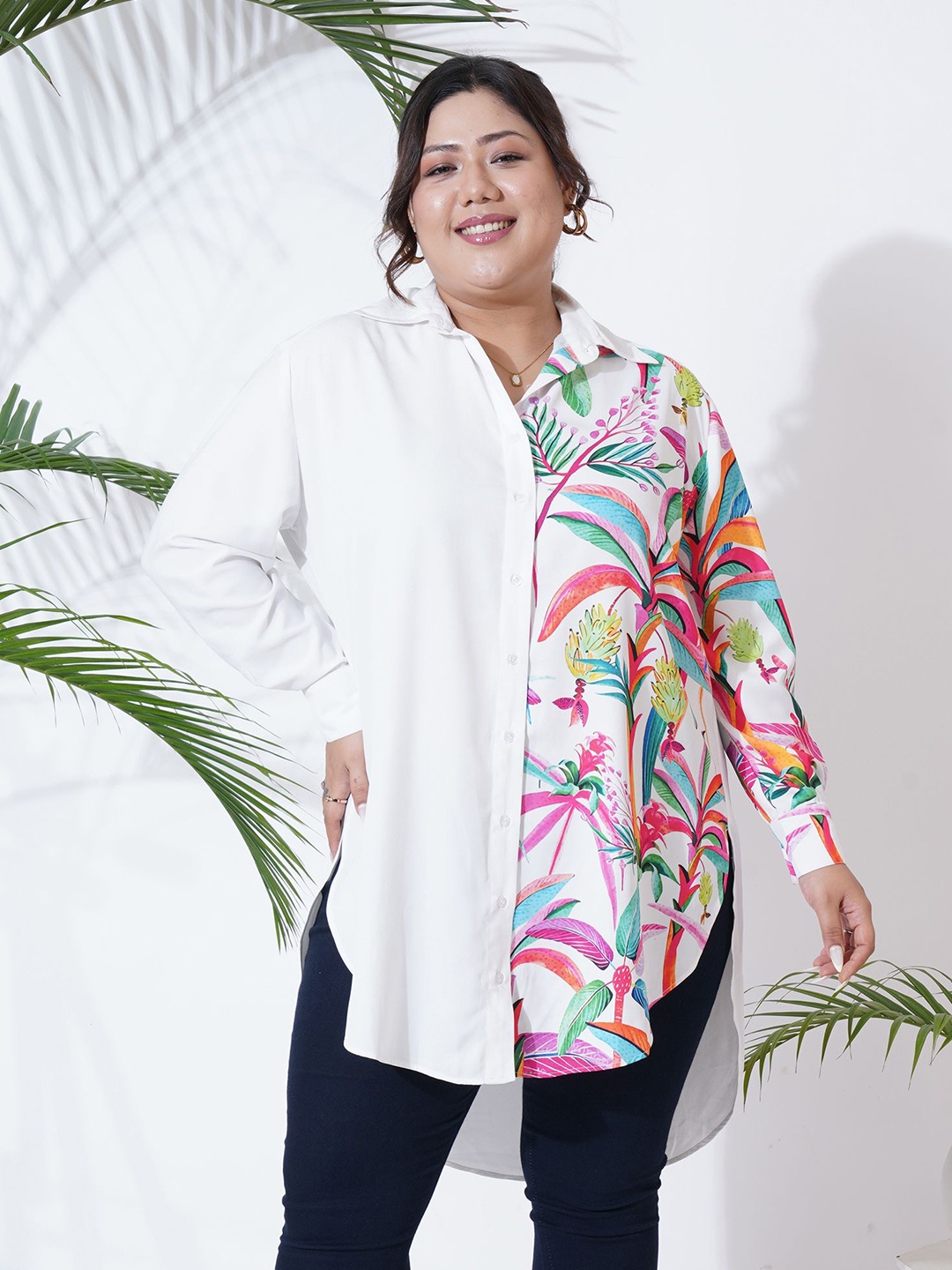 

MOOBA Women Classic Opaque Printed Casual Shirt, White
