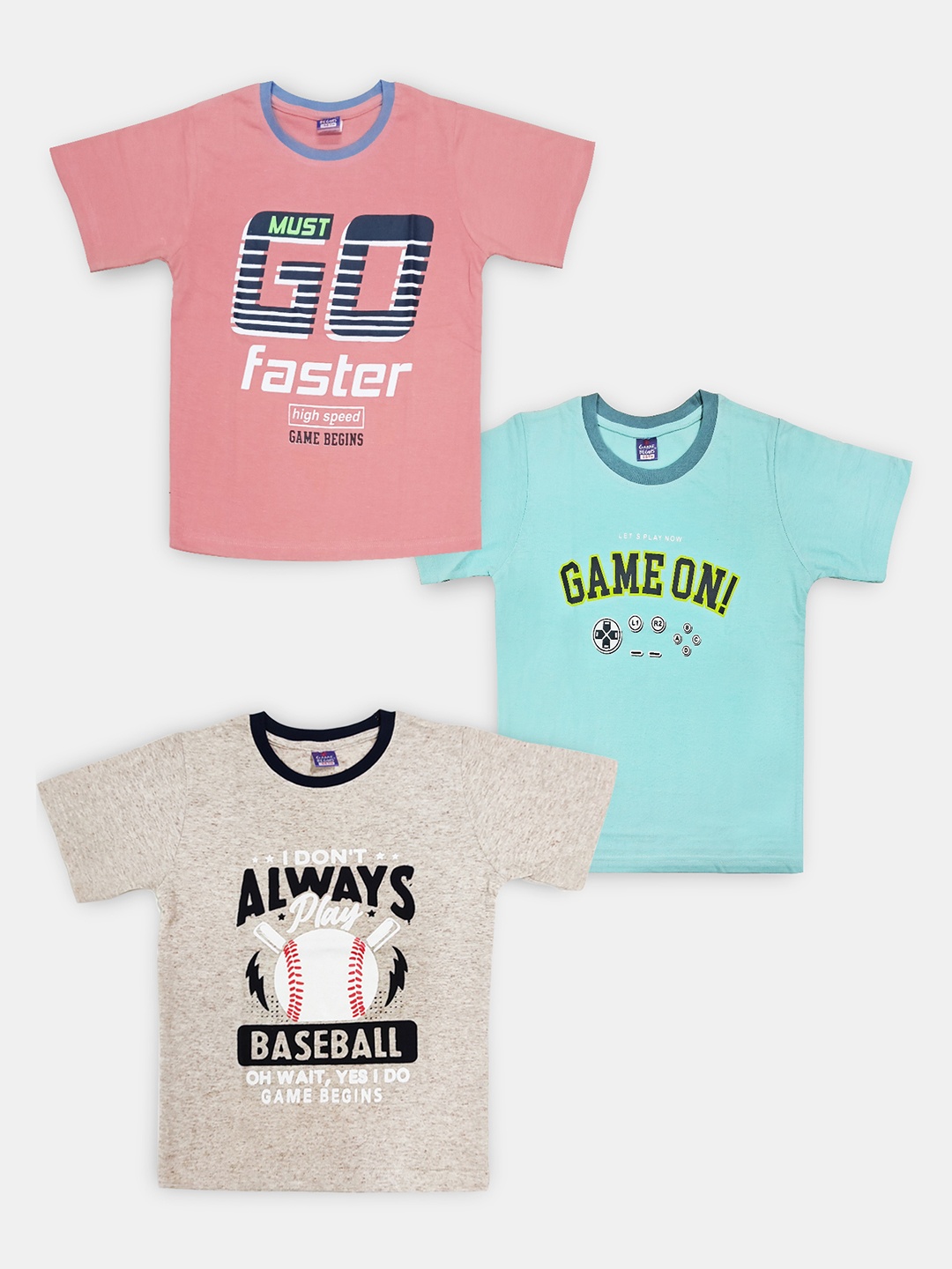 

Here&Now X Game Begins Boys Pack of 3 Assorted Typography Printed T-shirts