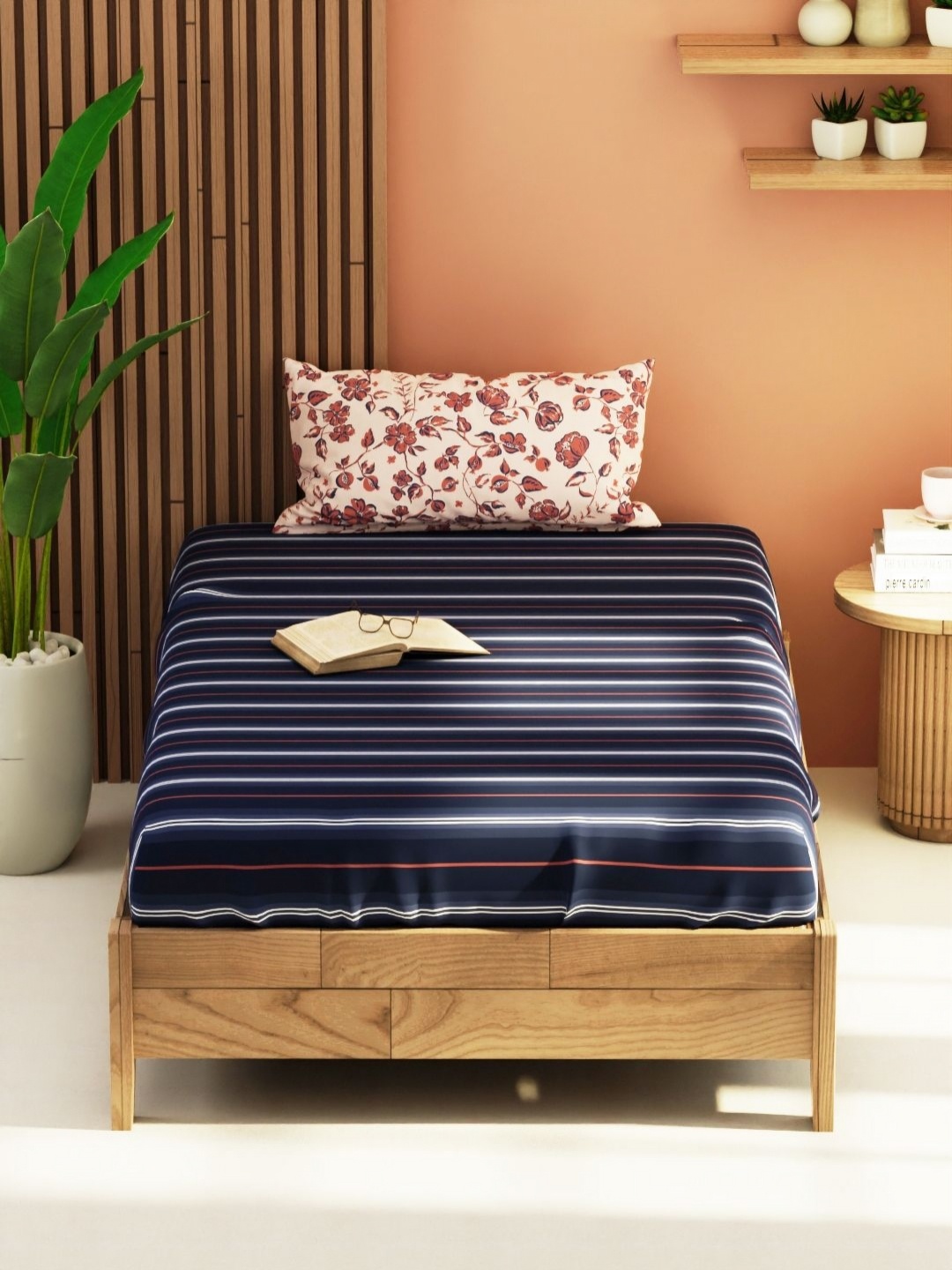 

KOPA Bagator Blue & White Striped 152 TC Single Bedsheet With 1 Pillow Covers