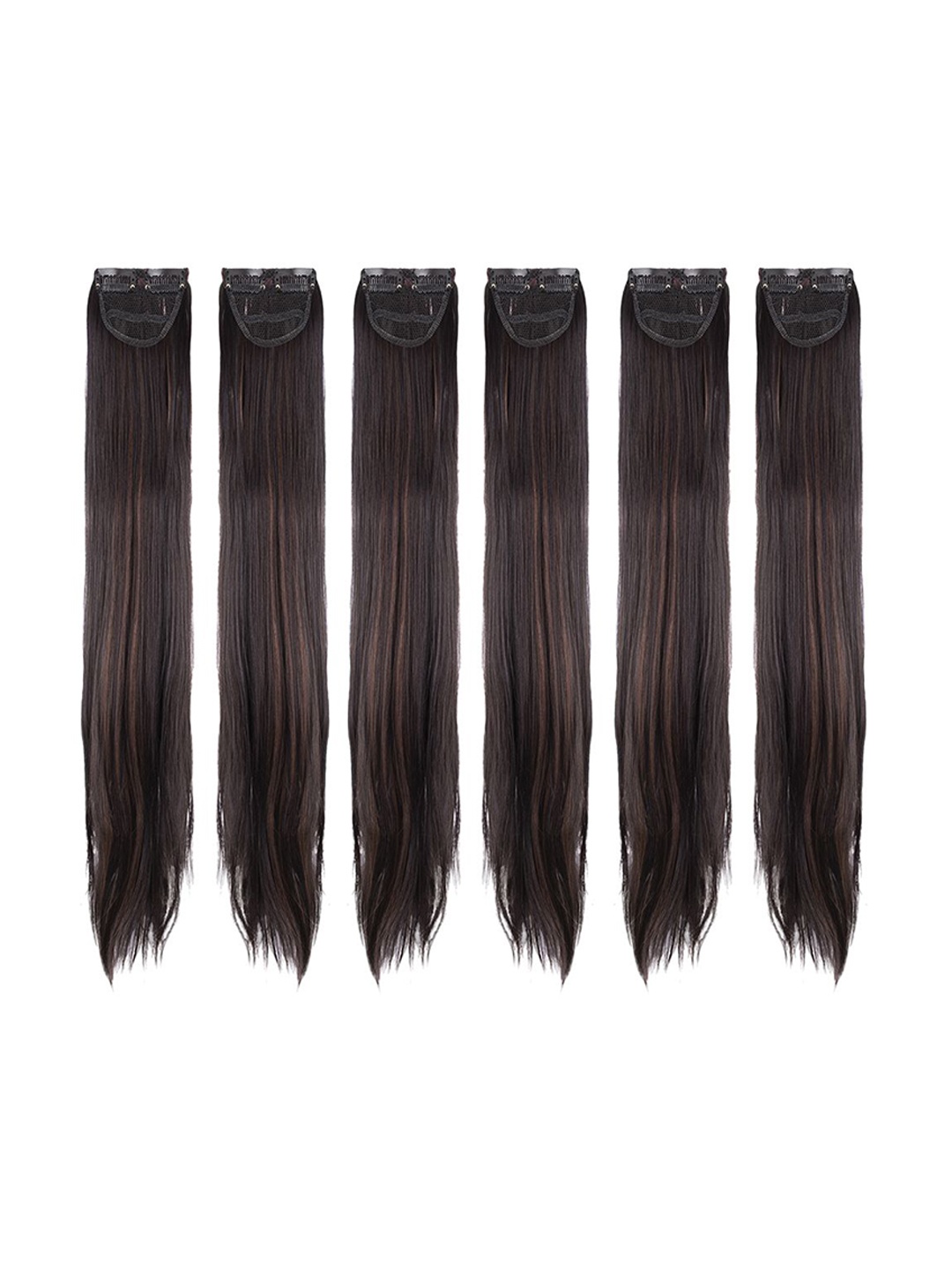 

Milano Treasures Set of 6 Clip-in Dark Brown Side Patches Copper Highlights Hair Extension