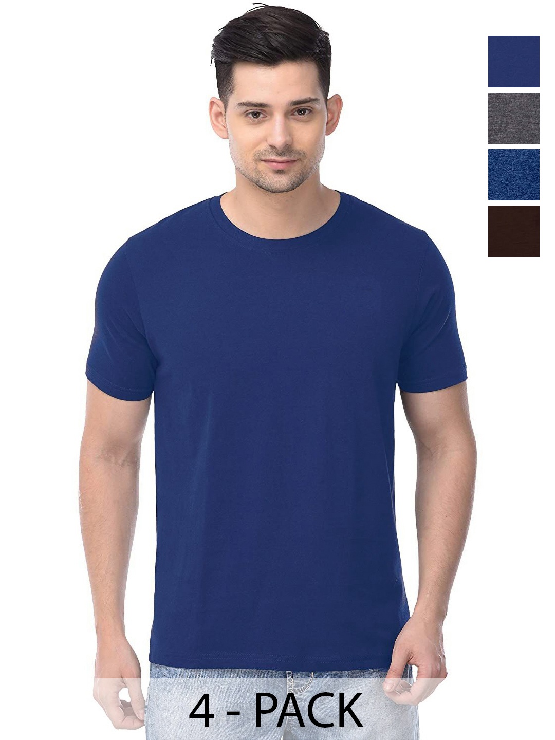 

COLOR CAPITAL Set Of 4 Unisex Solid Pure Cotton T-shirts, Blue