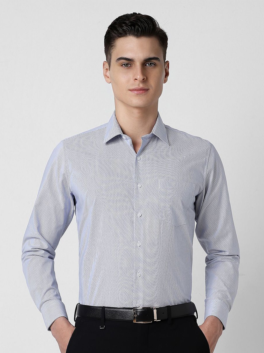 

Van Heusen Men Spread Collar Micro Checked Cotton Slim Fit Party Shirt, Grey