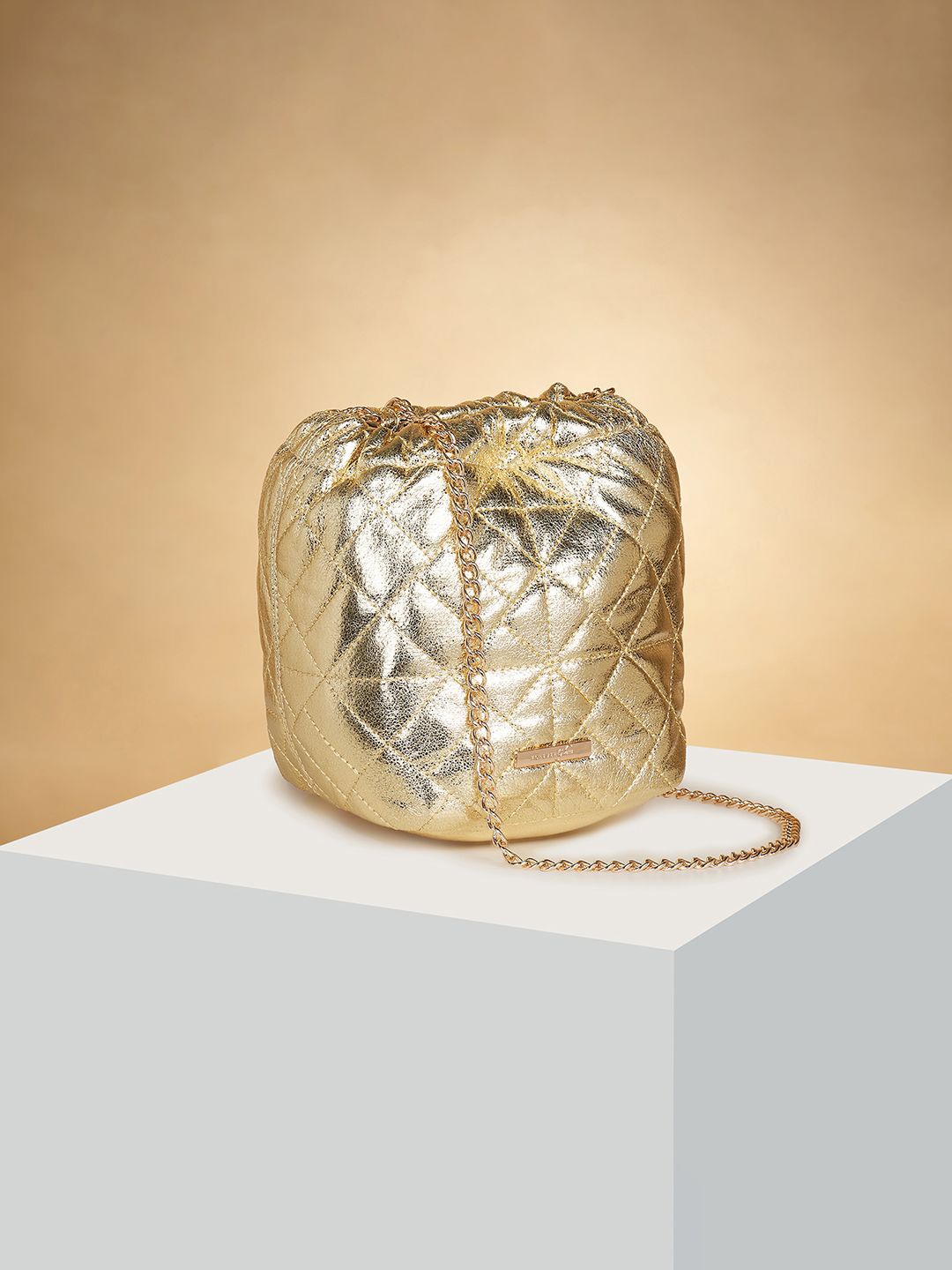 

Forever Glam by Pantaloons PU Bucket Shoulder Bag with Cut Work, Gold