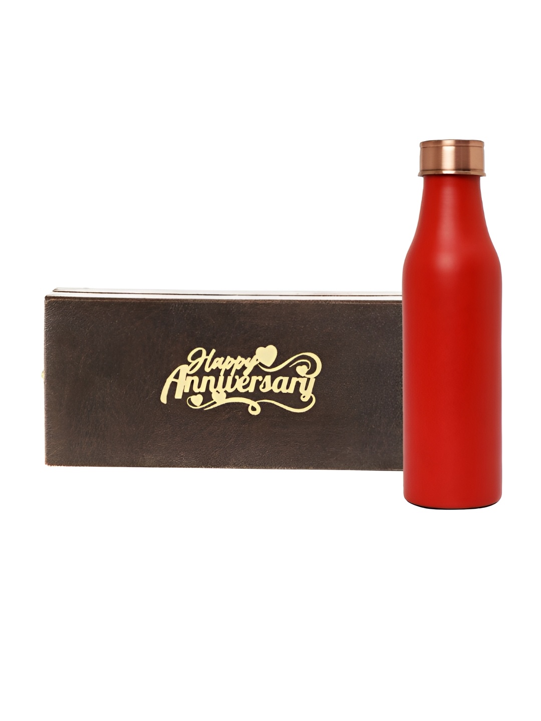 

INTERNATIONAL GIFT Red Copper Water Bottle with Happy Anniversary Tag