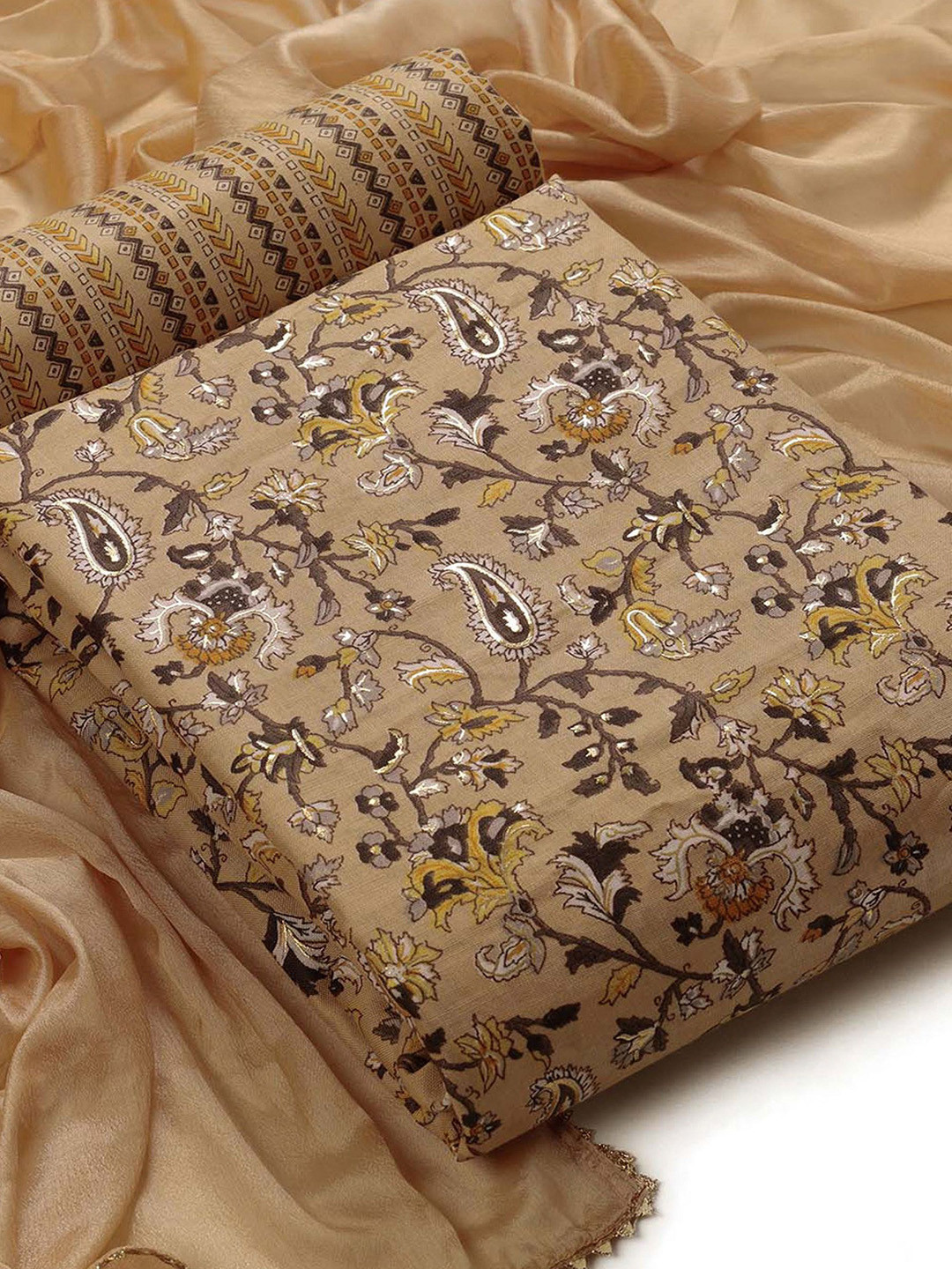 

CLEMIRA Printed Unstitched Dress Material, Mustard