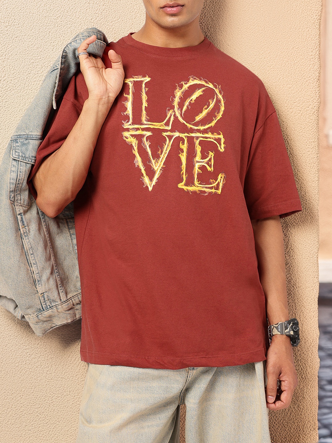 

Kook N Keech Terracotta Tones Comfycore Printed Oversized T-shirt, Rust