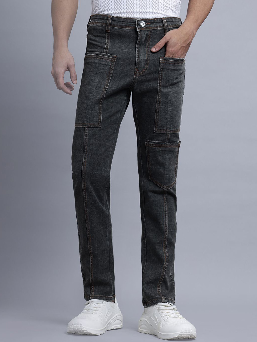 

N AND J Men Jean High-Rise Denim Jeans, Grey