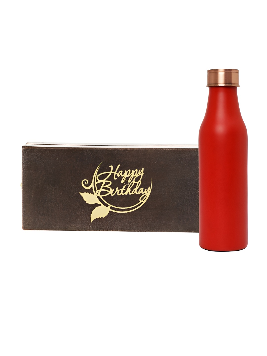 

INTERNATIONAL GIFT Red Copper Water Bottle with Happy Birthday Tag