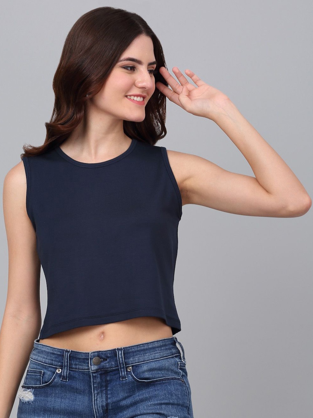 

Dressitude Women Solid Round Neck Pure Cotton T-Shirt, Navy blue