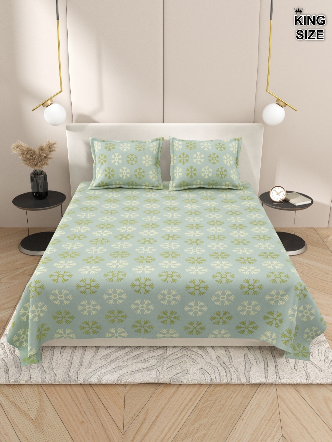 

DREAM WEAVERZ Green Floral 220 TC Cotton King Bedsheet With 2 Pillow Covers
