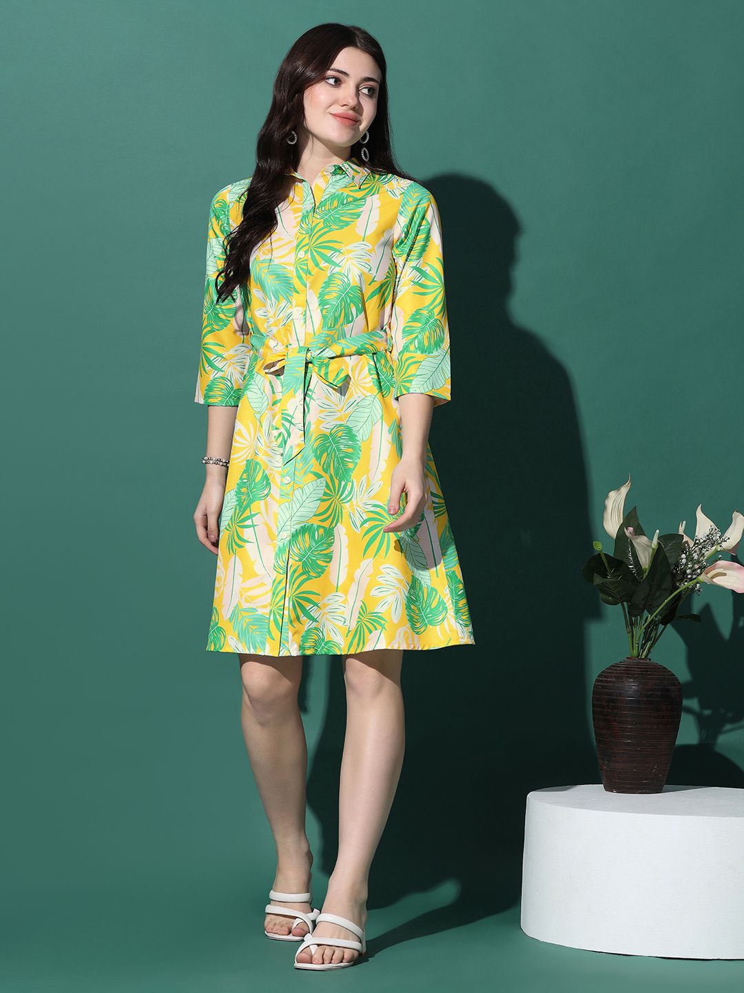 

BAESD Floral Print Crepe Fit & Flare Dress, Yellow