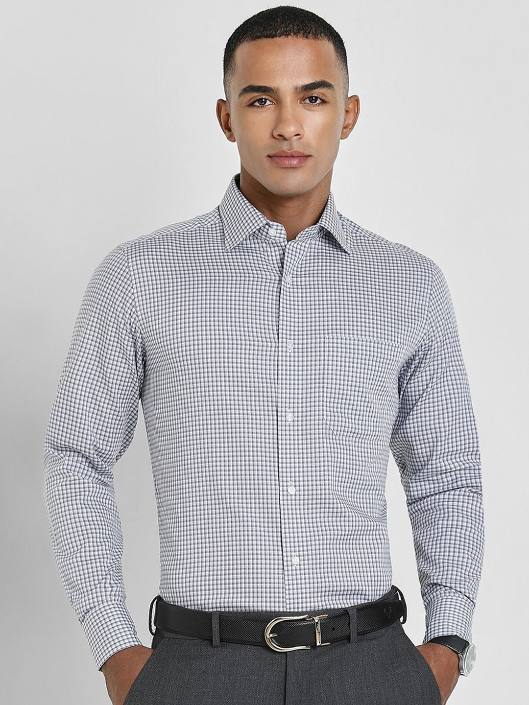 

Allen Solly Sport Men Spread Collar Micro Checked Cotton Formal Shirt, Grey