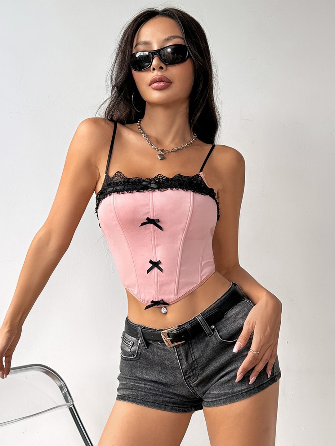 

StyleCast x Revolte Women Solid Shoulder Straps Top, Pink