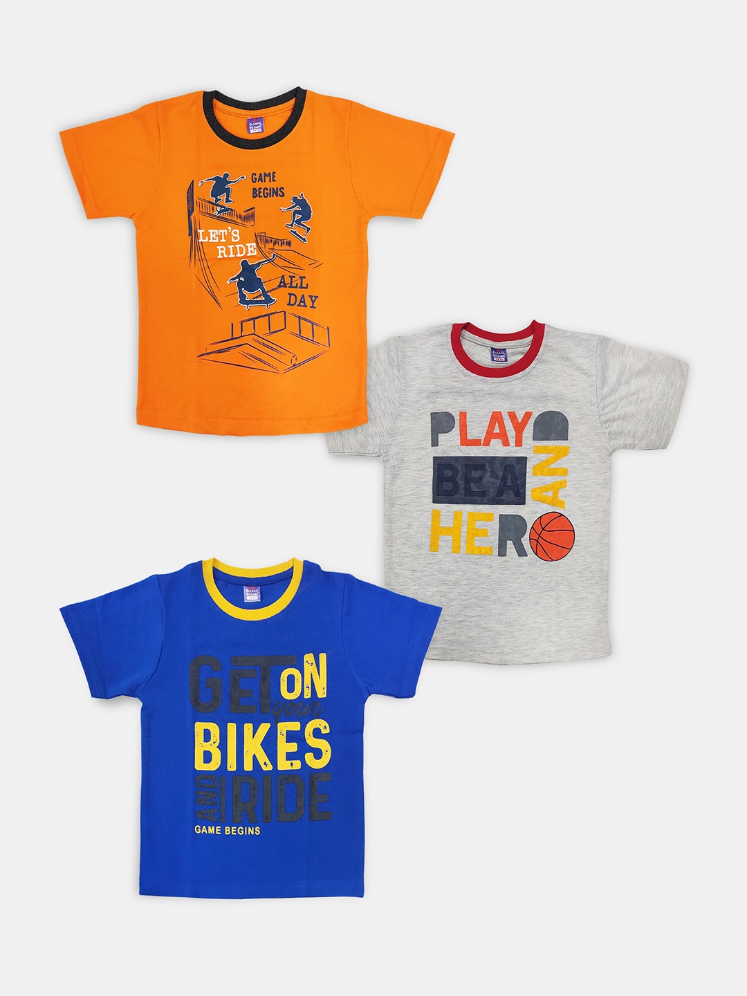 

Here&Now X Game Begins Boys Pack of 3 Assorted Typography Printed T-shirts