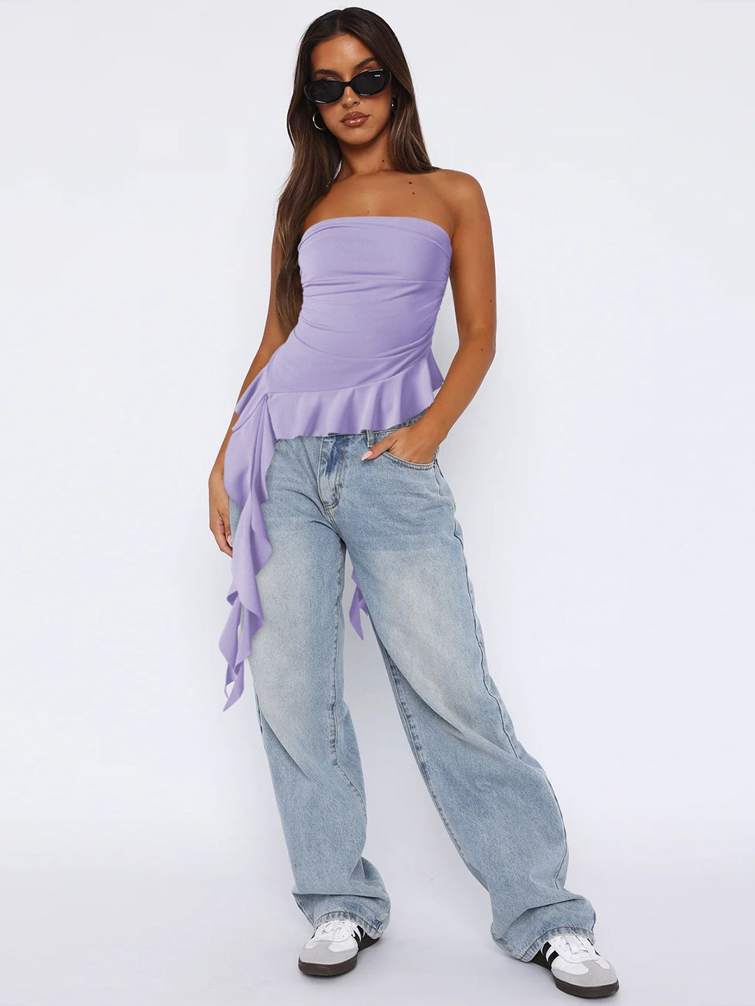 

StyleCast Women Solid Off-Shoulder Nylon Top, Purple