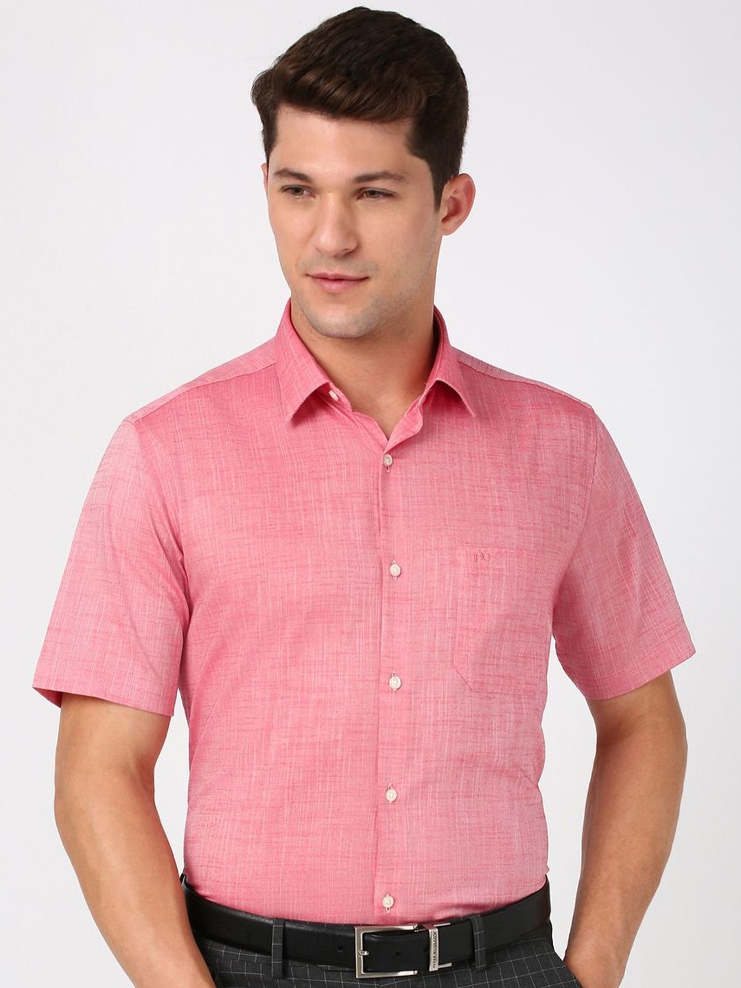 

Peter England Men Spread Collar Solid Cotton Formal Shirt, Pink