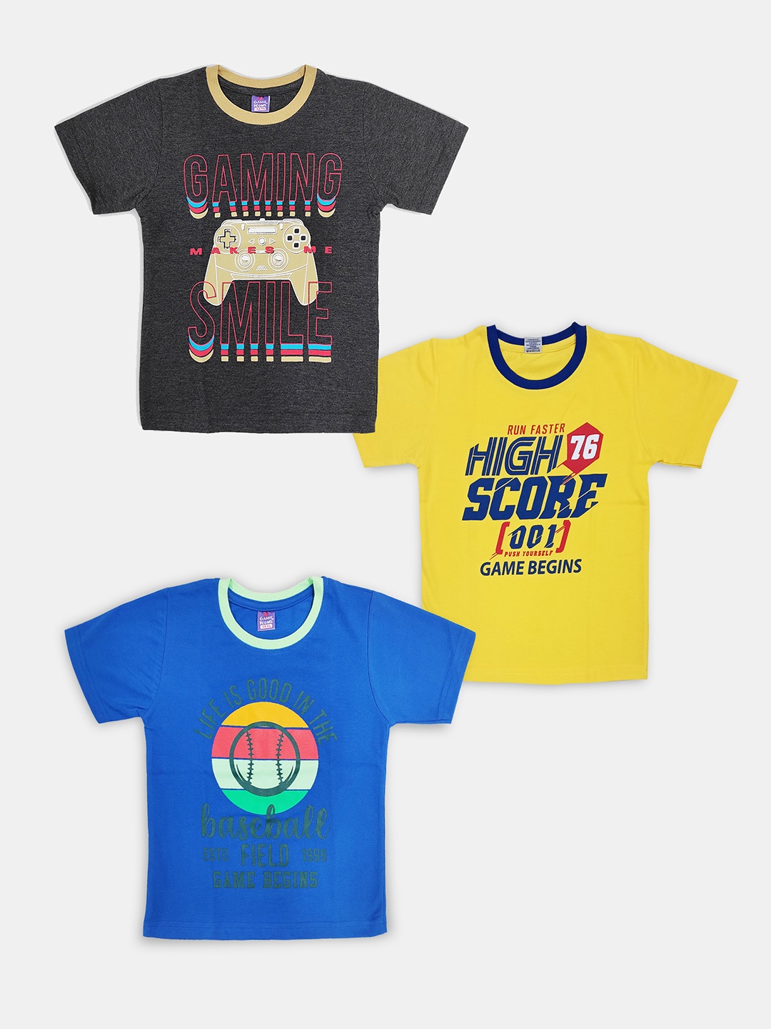 

Here&Now X Game Begins Boys Pack of 3 Assorted Typography Printed T-shirts