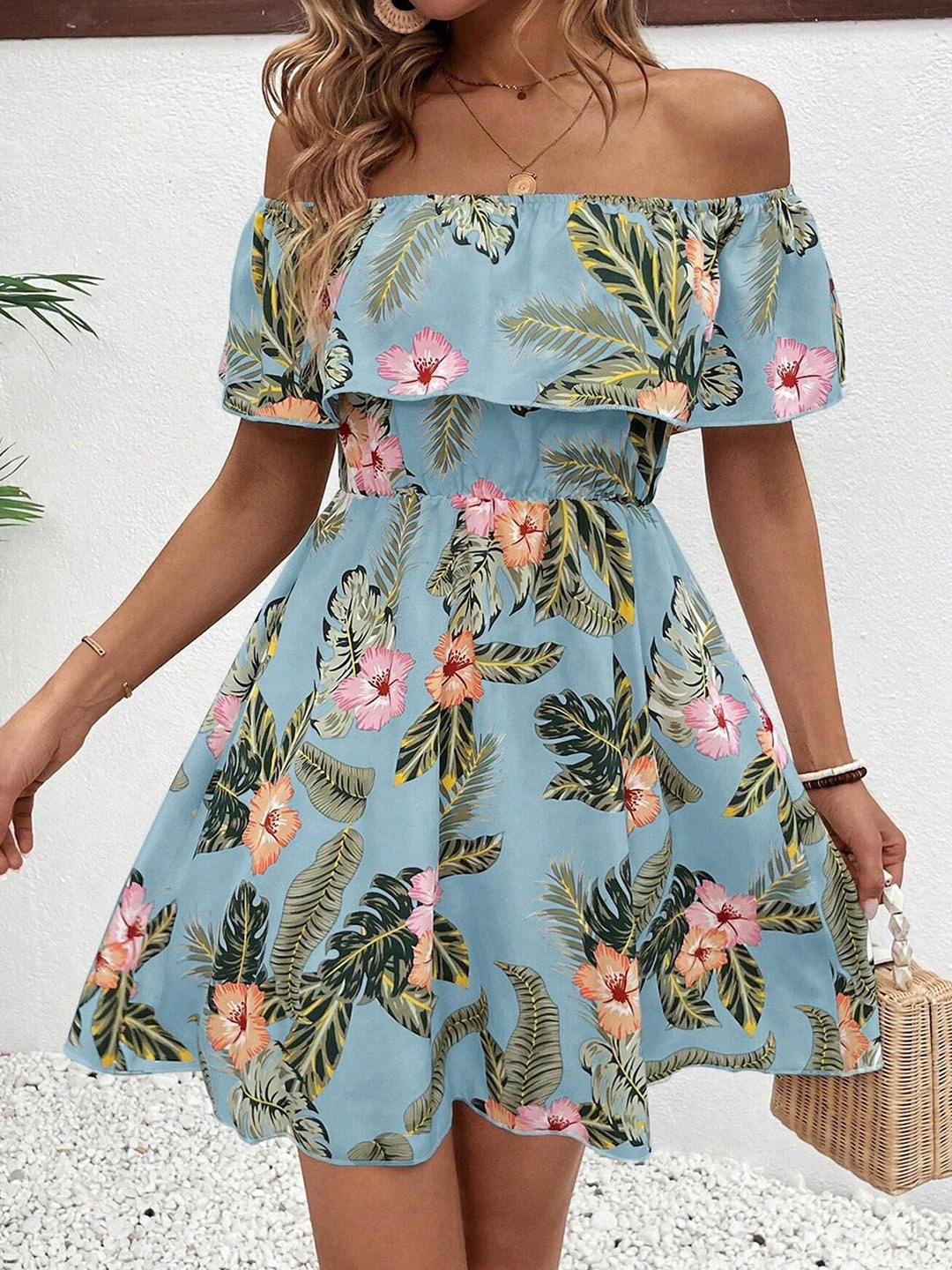 

StyleCast Floral Printed Off-Shoulder A-Line Mini Dress, Blue