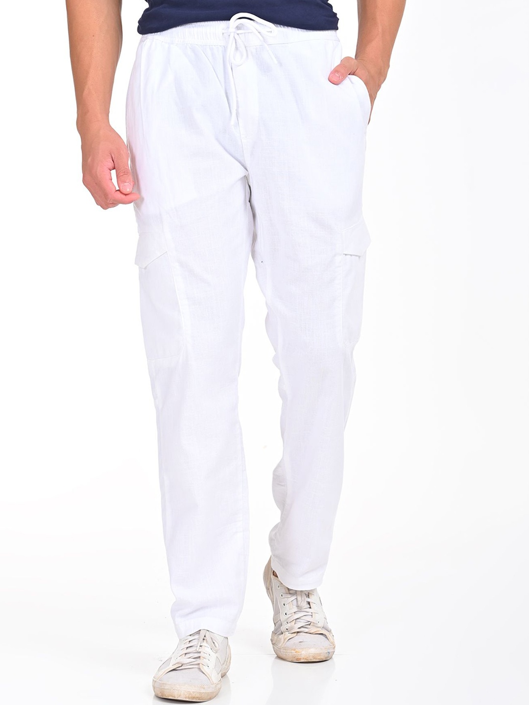 

POE Men cotton Smart Slim Fit Cargos Trousers, White