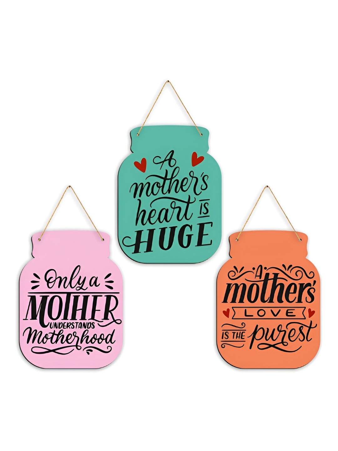 

CLAWCRAFTS Green and Orange-Colored 3 Pieces Printed Wooden Wall Hangings