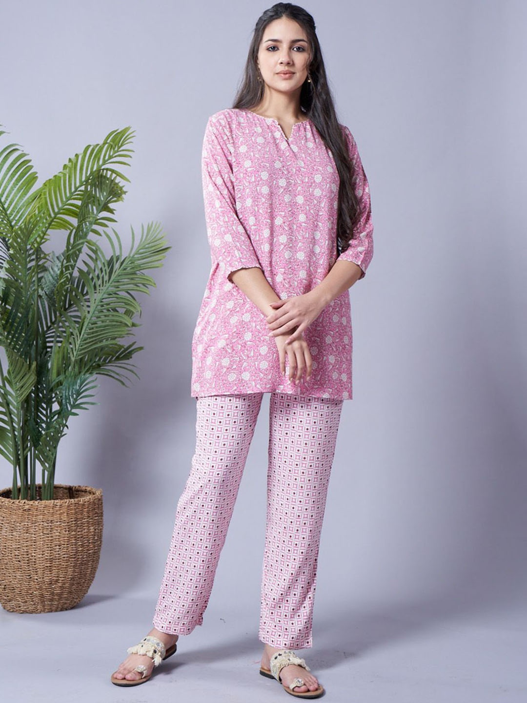 

July Printed Tunic With Trousers, Pink