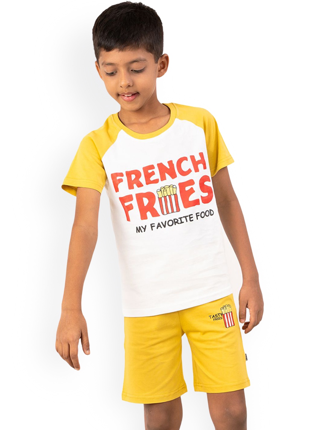 

YOUMAA Boys Printed Pure Cotton T-shirt With Shorts, White
