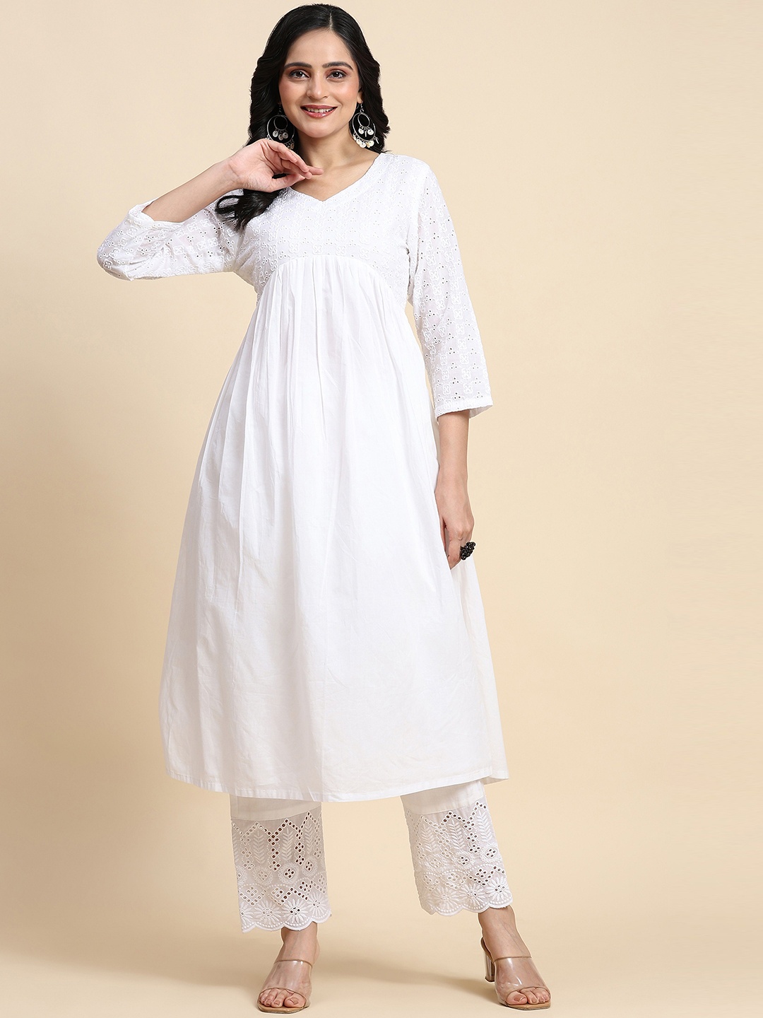 

Trendmalls Embroidered A-Line Kurta With Trouser, White