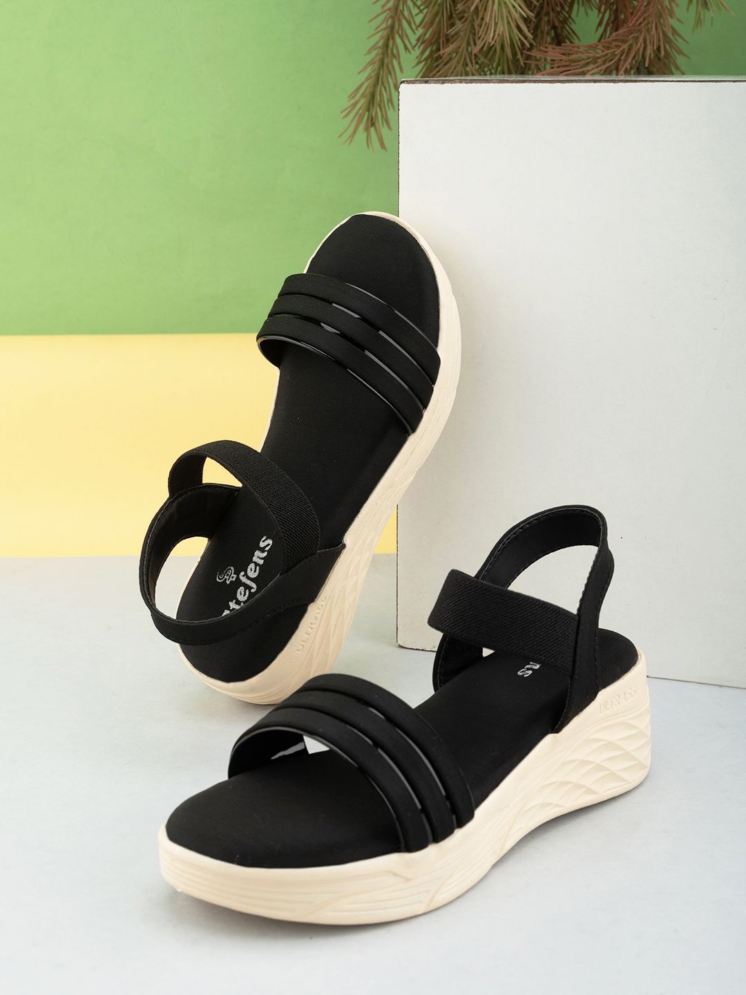 

STEFENS Girls Backstrap Open toe Wedge Heeled Sandals, Black