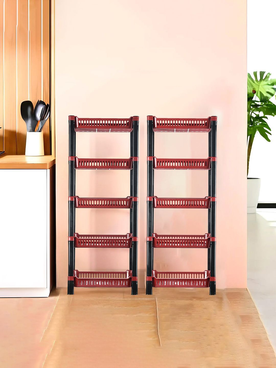

Kuber Industries Maroon & Black 2 Pieces Long Lasting 5-Layer Kitchen Organiser