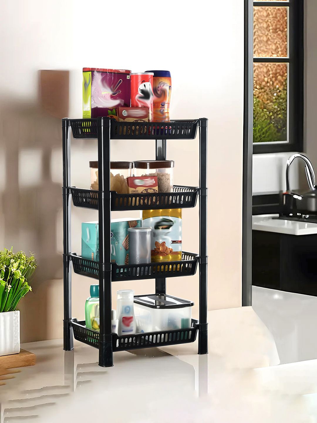 

Kuber Industries Black 4-Layer Long Lasting Kitchen Organiser