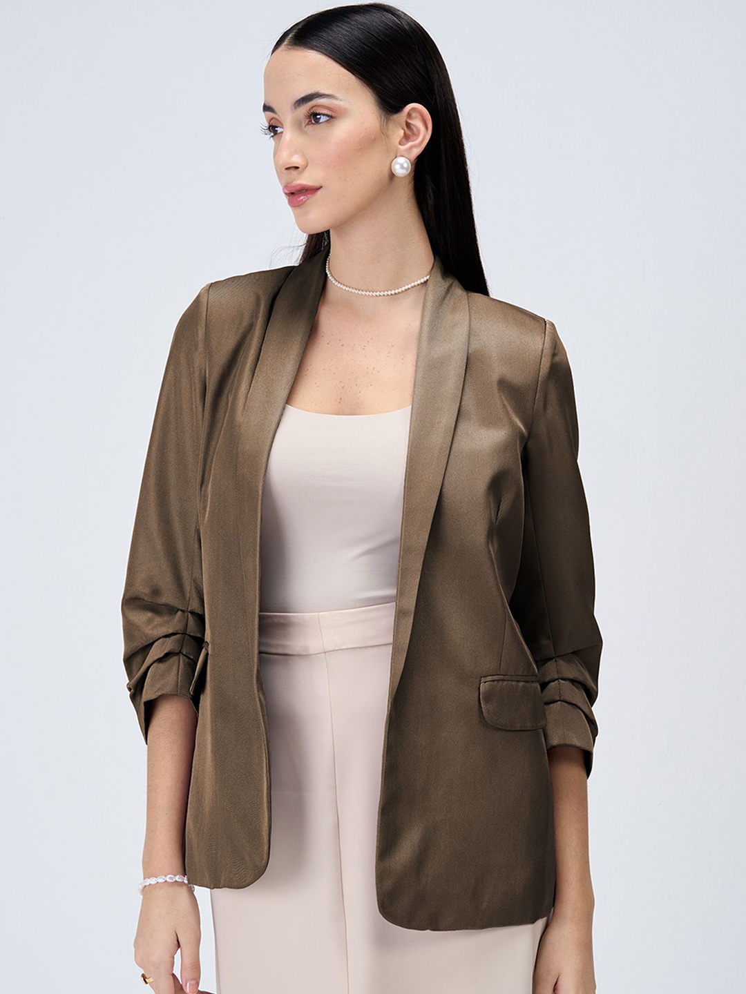 

SALT ATTIRE Shawl Collar Front-Open Formal Blazer, Green