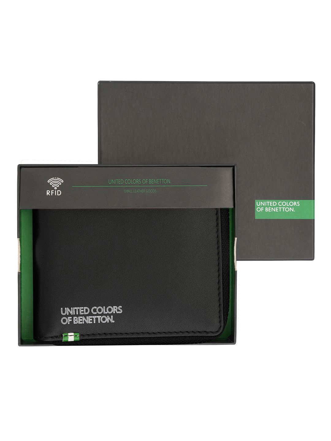 

United Colors of Benetton Men Leather Zip Around Wallet, Black