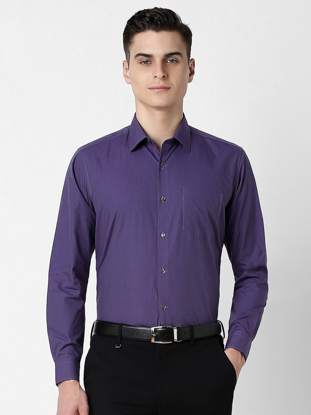 

Van Heusen Men Spread Collar Micro Ditsy Printed Cotton Party Shirt, Purple
