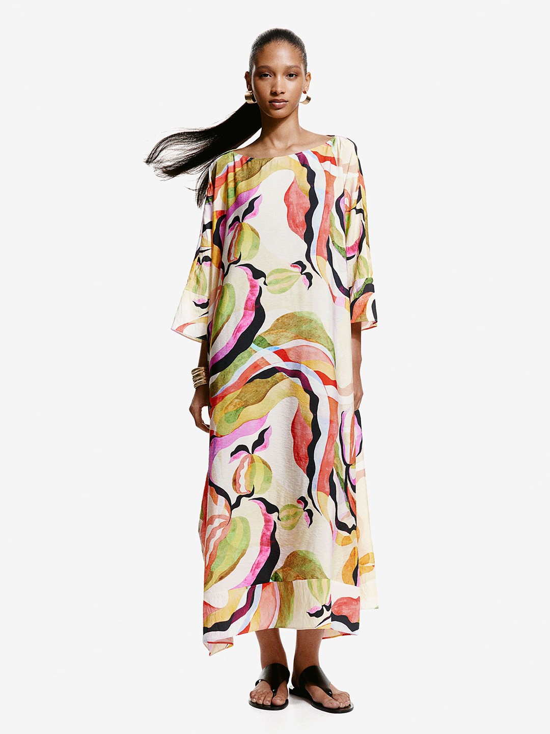 

H&M Printed Kaftan Dress, Cream